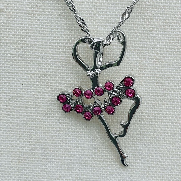 Silver Tone Adorable Pastel Crystal Ballerina Necklace for Teen or Girls - Picture 4 of 10